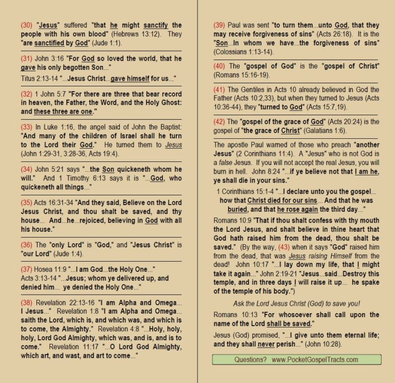 43 Proofs That Jesus Is God (ENGLISH) – Pocket Gospel Tracts.com